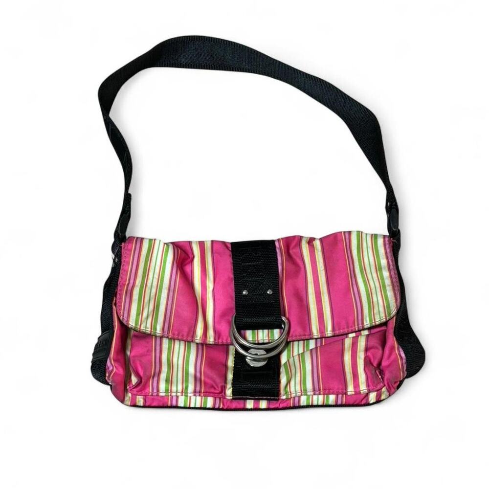 Lauren Ralph Lauren Y2K Pink Green Striped Preppy Retro Shoulder Bag